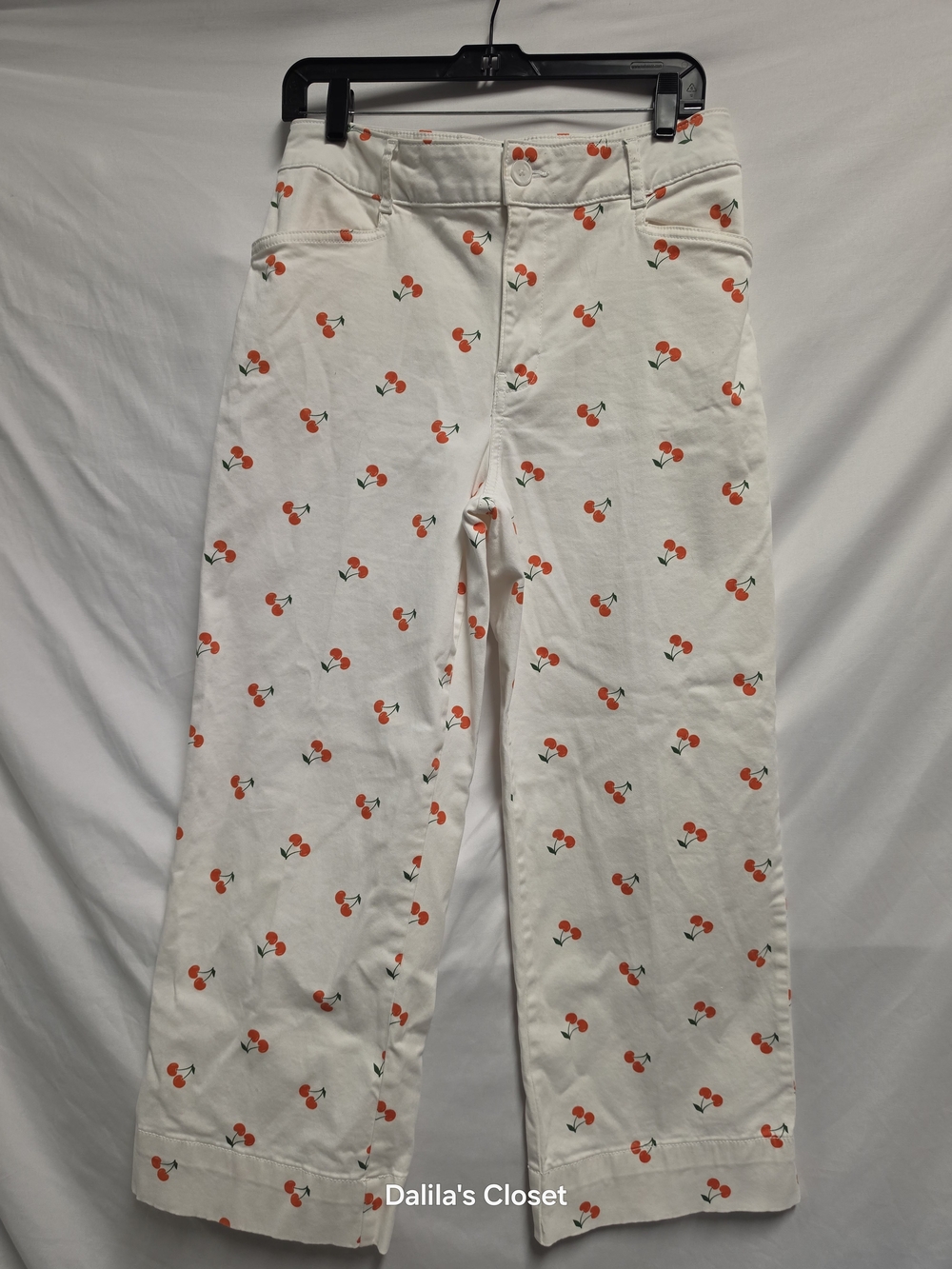 bagatelle White Cherry-Print Wide Leg Jeans